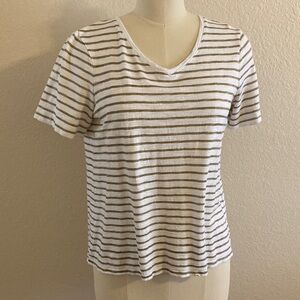 Chico's Gold and White Striped Short Sleeve Top
